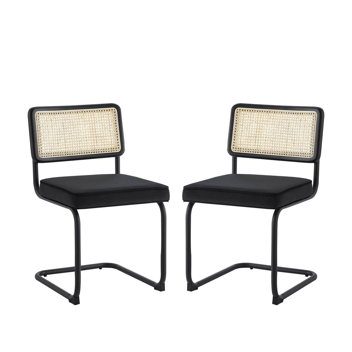 Set of Two Black Upholstered Velvet Dining Side Chairs - Loft&Timber