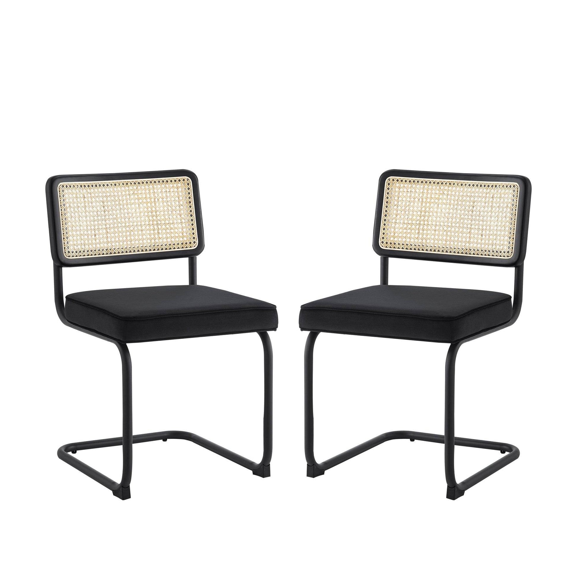 Set of Two Black Upholstered Velvet Dining Side Chairs - Loft&Timber