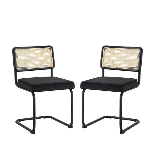 Set of Two Black Upholstered Velvet Dining Side Chairs - Loft&Timber