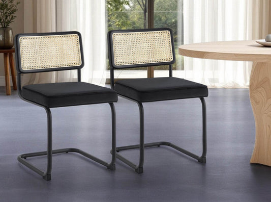 Set of Two Black Upholstered Velvet Dining Side Chairs - Loft&Timber