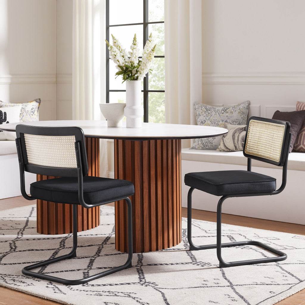 Set of Two Black Upholstered Velvet Dining Side Chairs - Loft&Timber