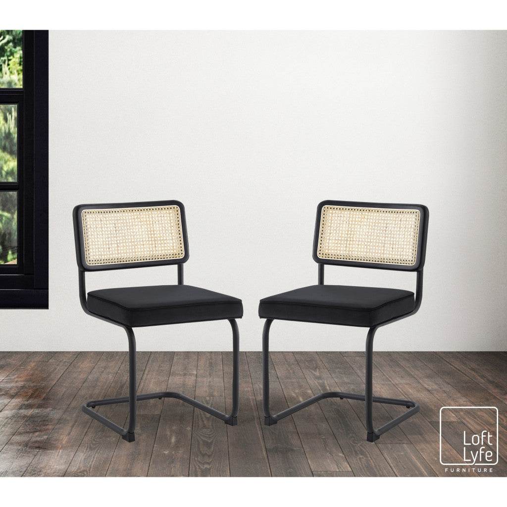 Set of Two Black Upholstered Velvet Dining Side Chairs - Loft&Timber