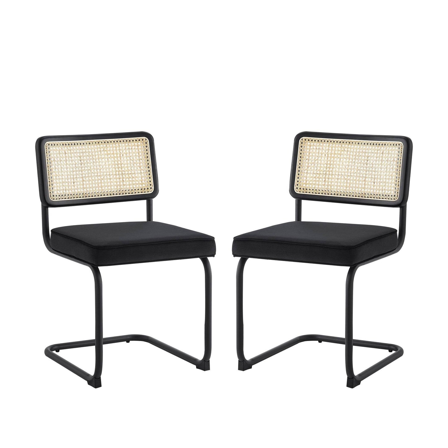 Set of Two Black Upholstered Velvet Dining Side Chairs - Loft&Timber
