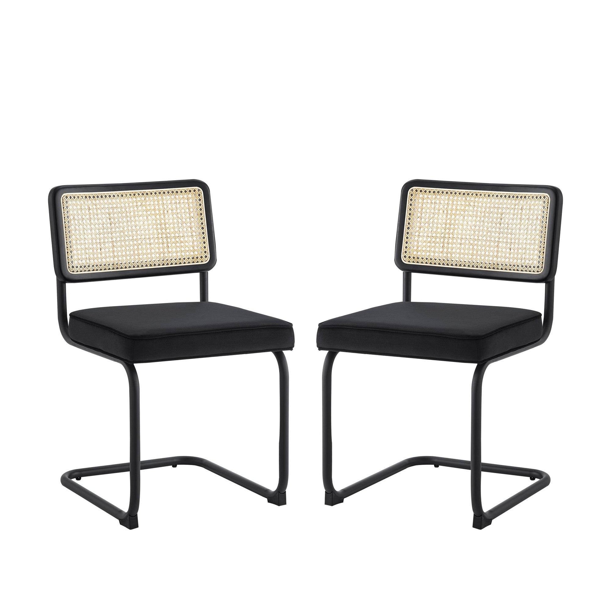 Set of Two Black Upholstered Velvet Dining Side Chairs - Loft&Timber