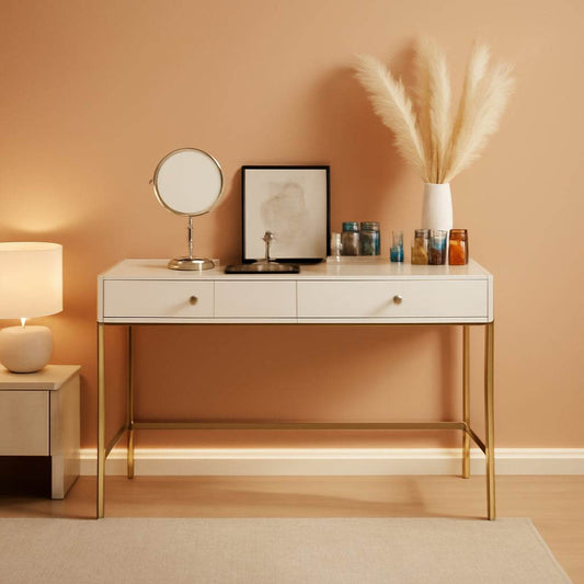 Vanity Desk with Drawers - White and Gold - Loft&Timber