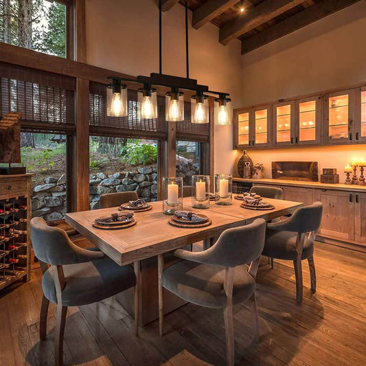 5-Light Farmhouse Linear Chandelier, Rustic Wood - Loft&Timber