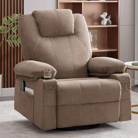 Oversized Swivel Rocker Recliner Chair in Brown - Loft&Timber