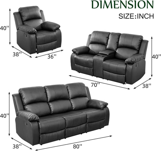 Leather Recliner Sofa Set (Sofa Set 3 Pieces) - Loft&Timber