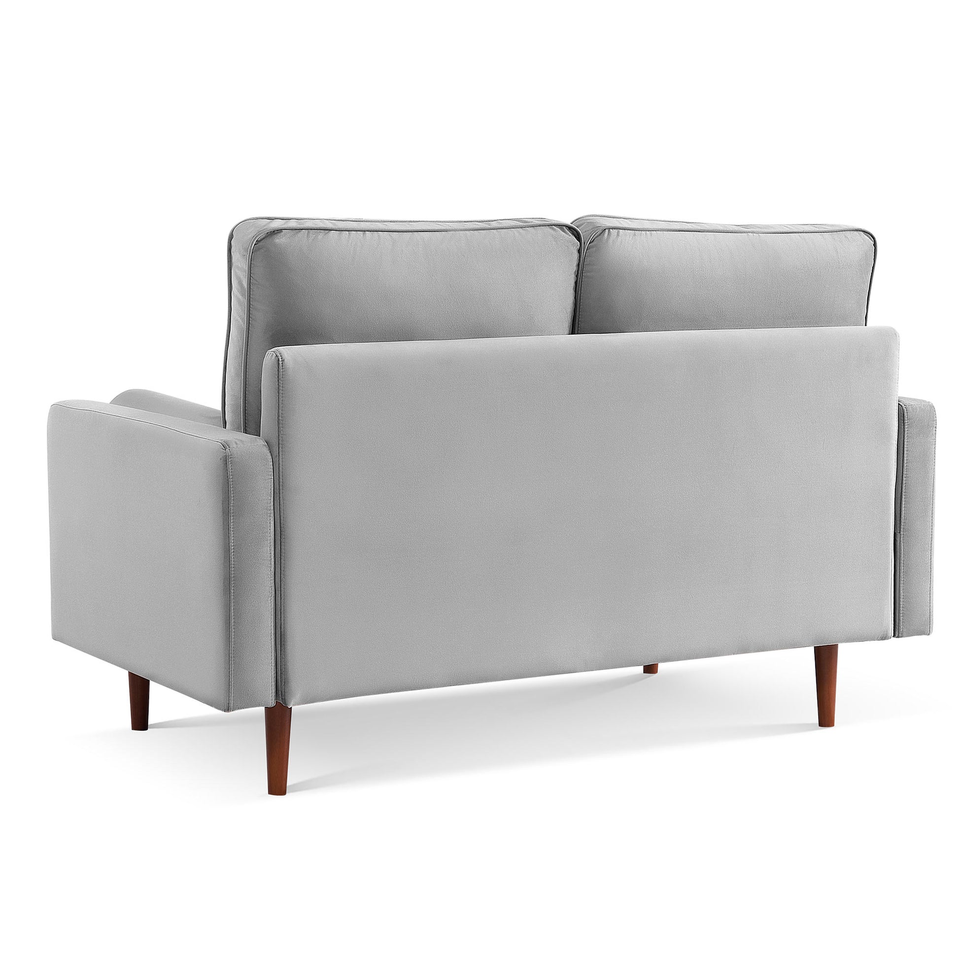 57" Gray And Dark Brown Velvet Loveseat and Toss Pillows - Loft&Timber