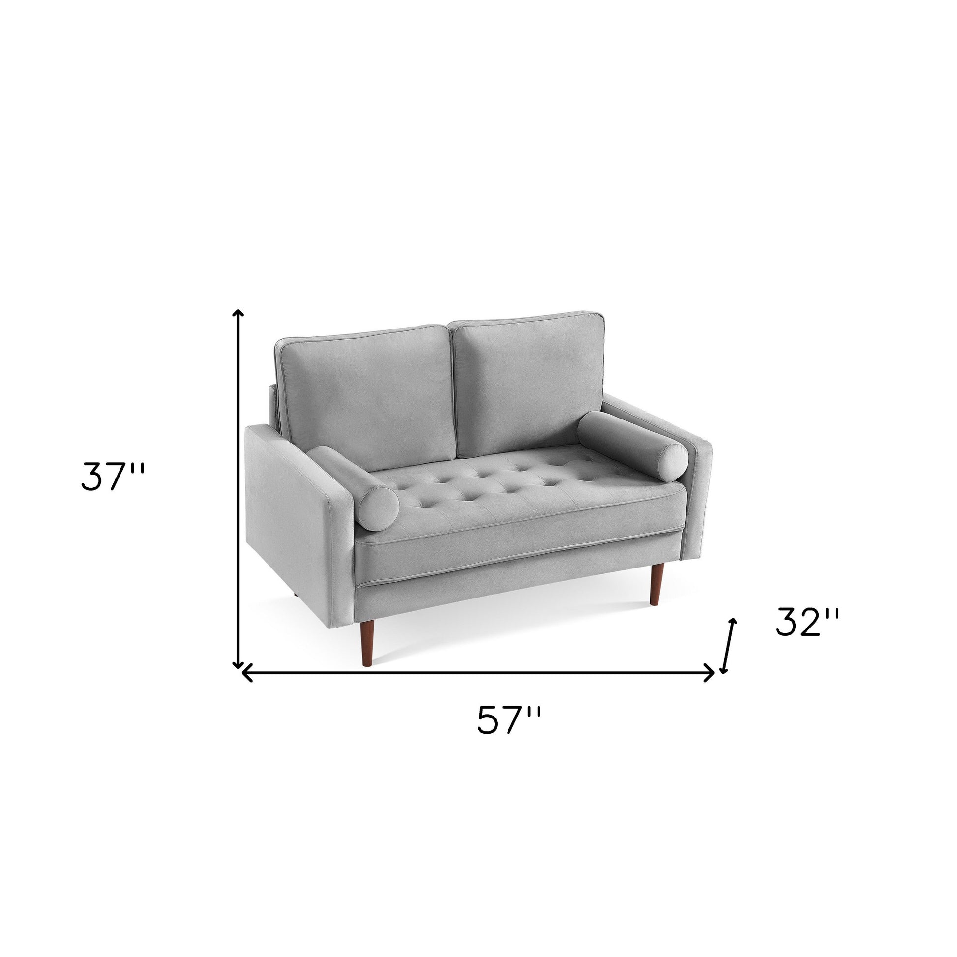 57" Gray And Dark Brown Velvet Loveseat and Toss Pillows - Loft&Timber