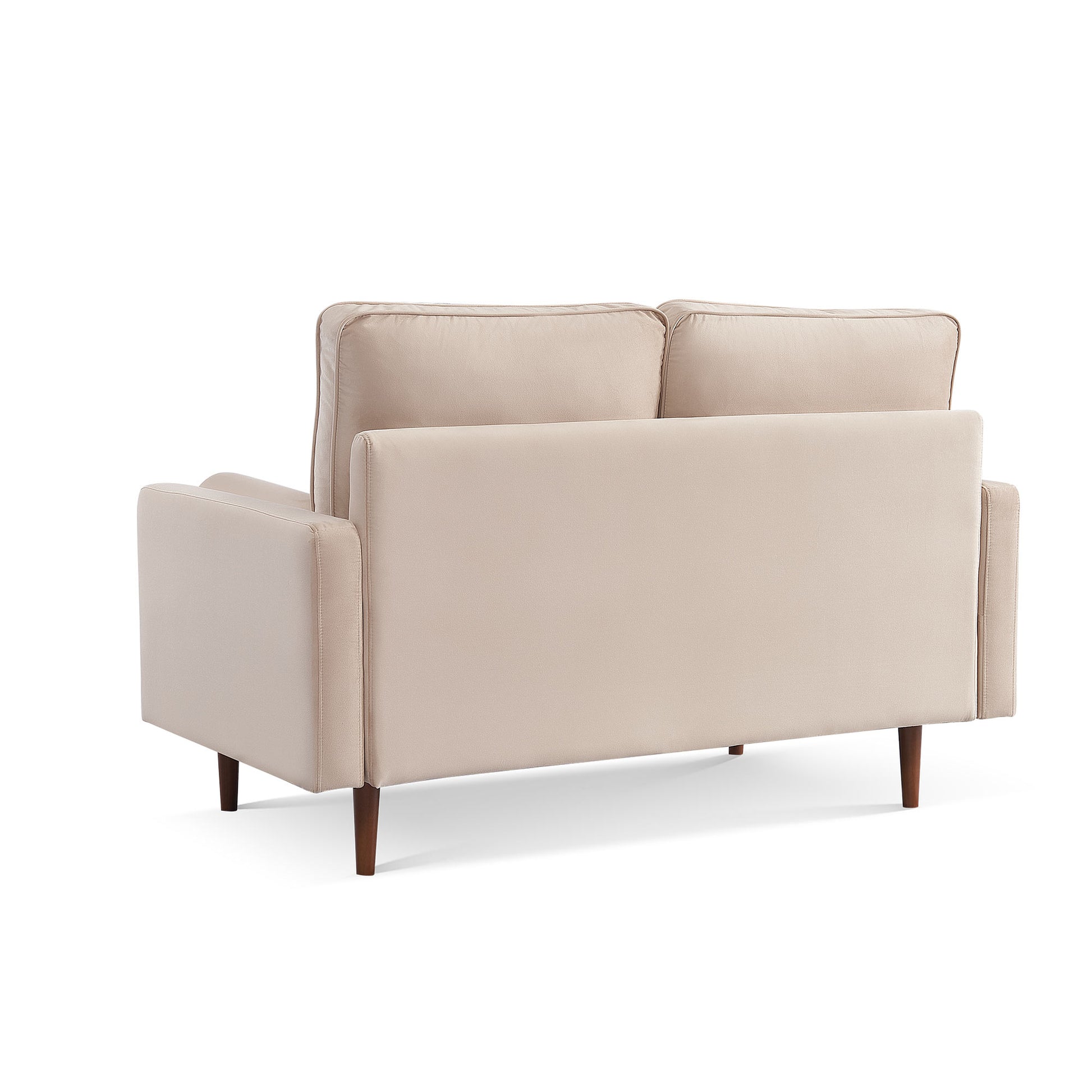 57" Beige And Dark Brown Velvet Loveseat and Toss Pillows - Loft&Timber