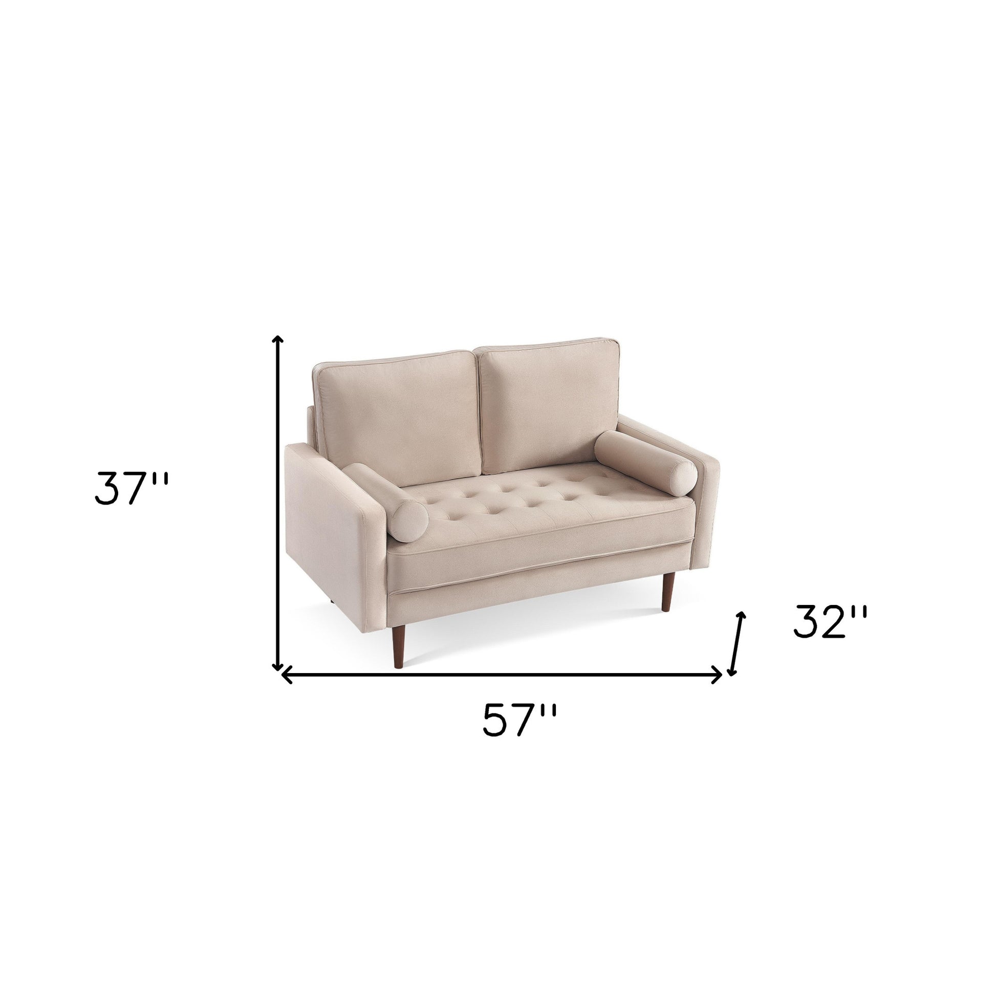 57" Beige And Dark Brown Velvet Loveseat and Toss Pillows - Loft&Timber