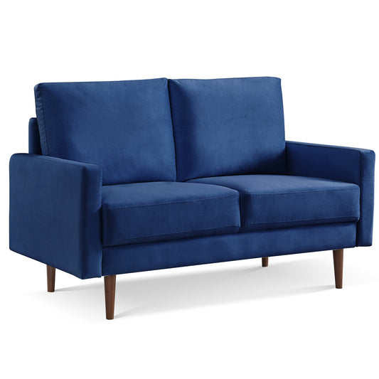 57" Blue And Dark Brown Velvet Loveseat - Loft&Timber