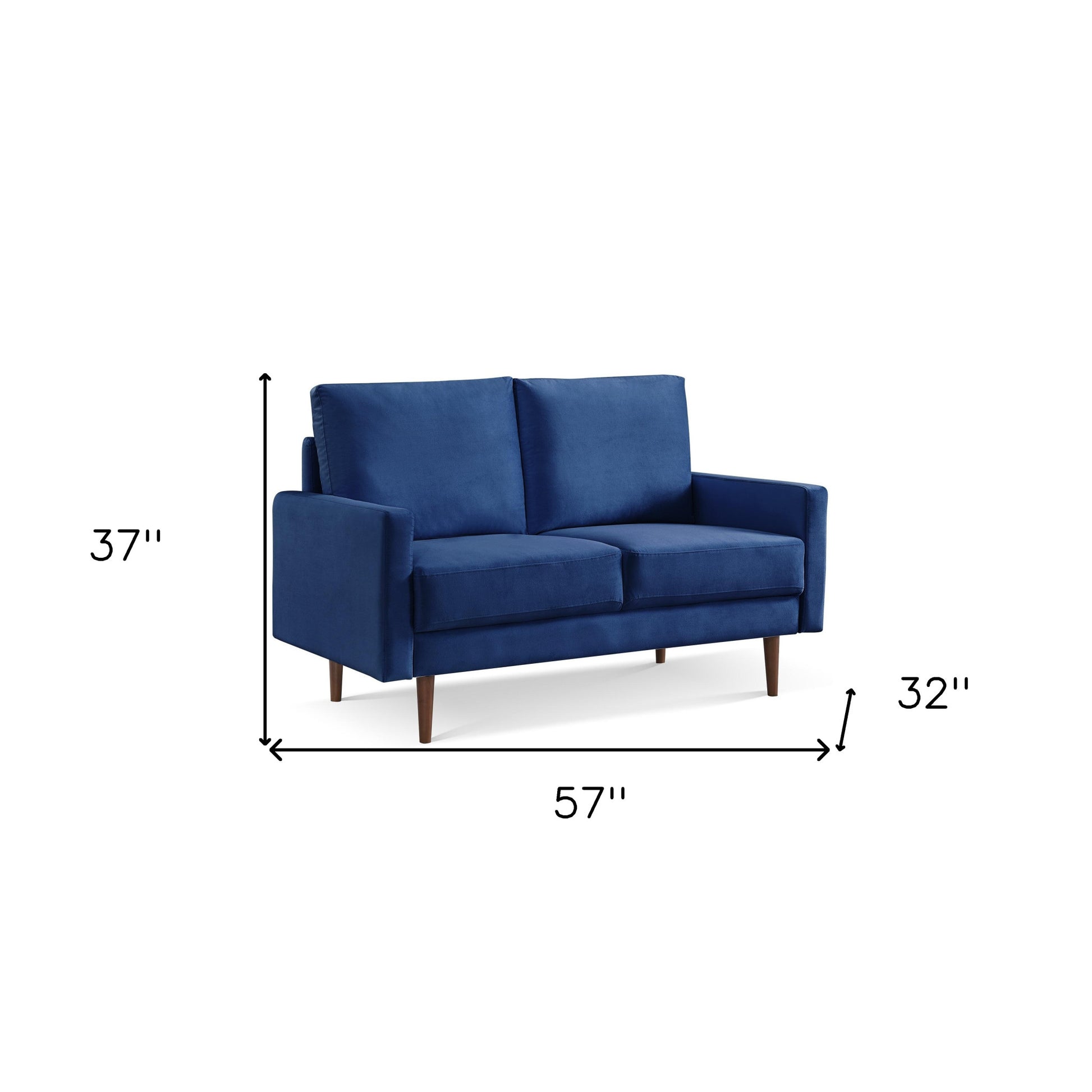 57" Blue And Dark Brown Velvet Loveseat - Loft&Timber