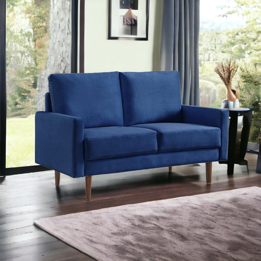 57" Blue And Dark Brown Velvet Loveseat - Loft&Timber