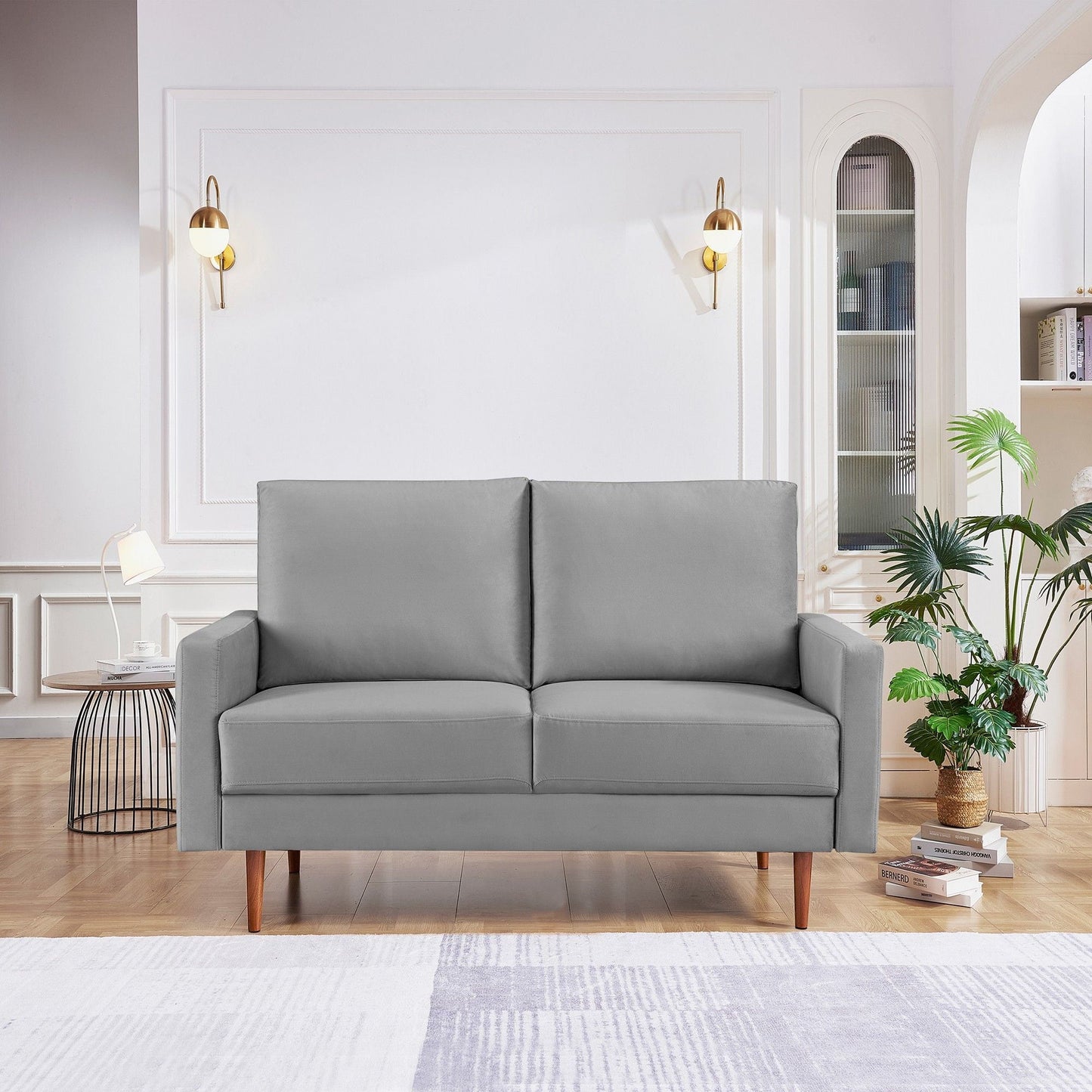 57" Gray And Dark Brown Velvet Loveseat - Loft&Timber