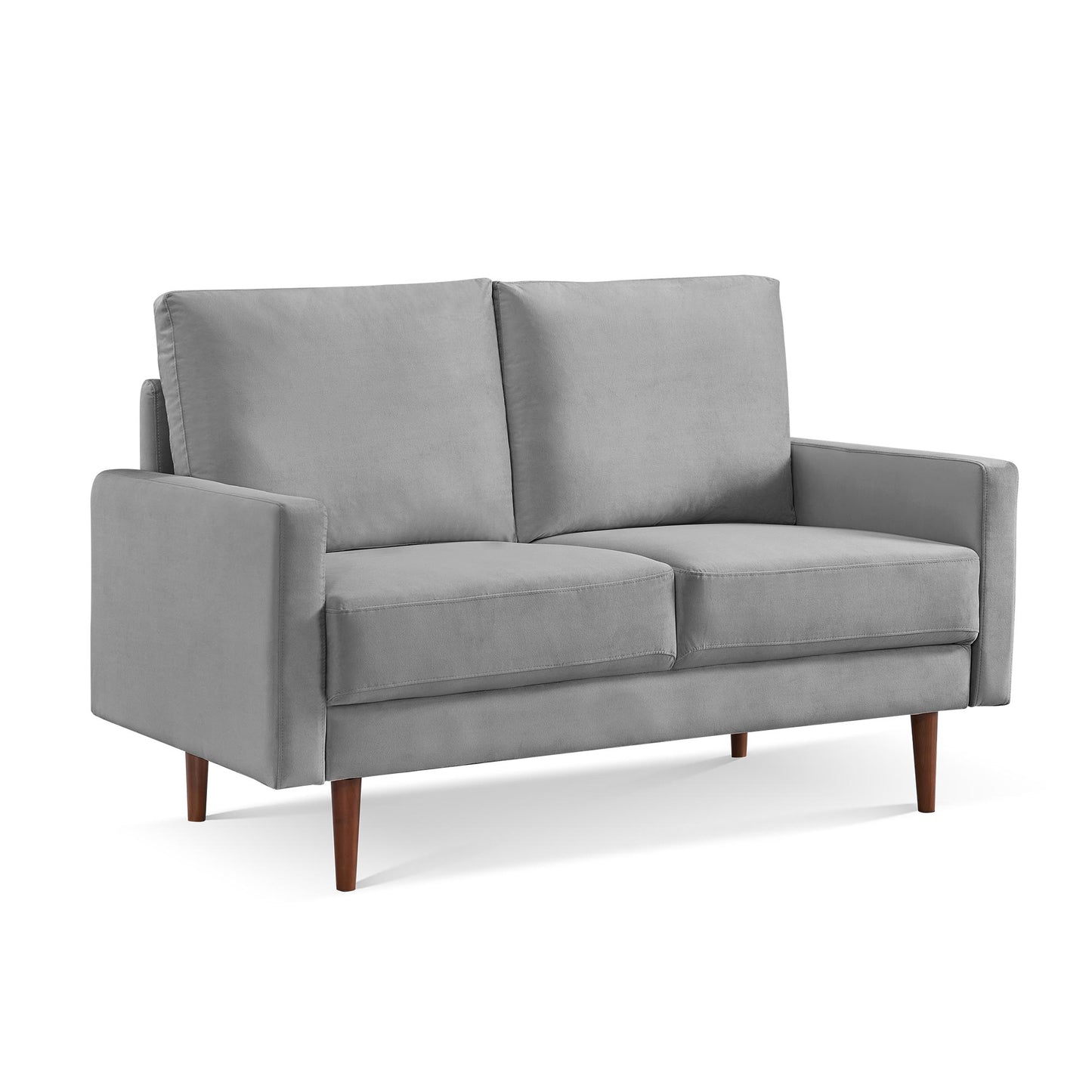 57" Gray And Dark Brown Velvet Loveseat - Loft&Timber