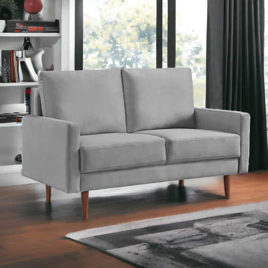 57" Gray And Dark Brown Velvet Loveseat - Loft&Timber