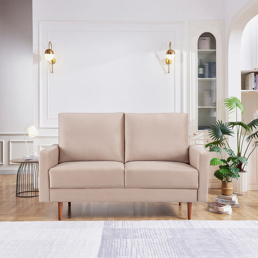 57" Beige And Dark Brown Velvet Loveseat - Loft&Timber