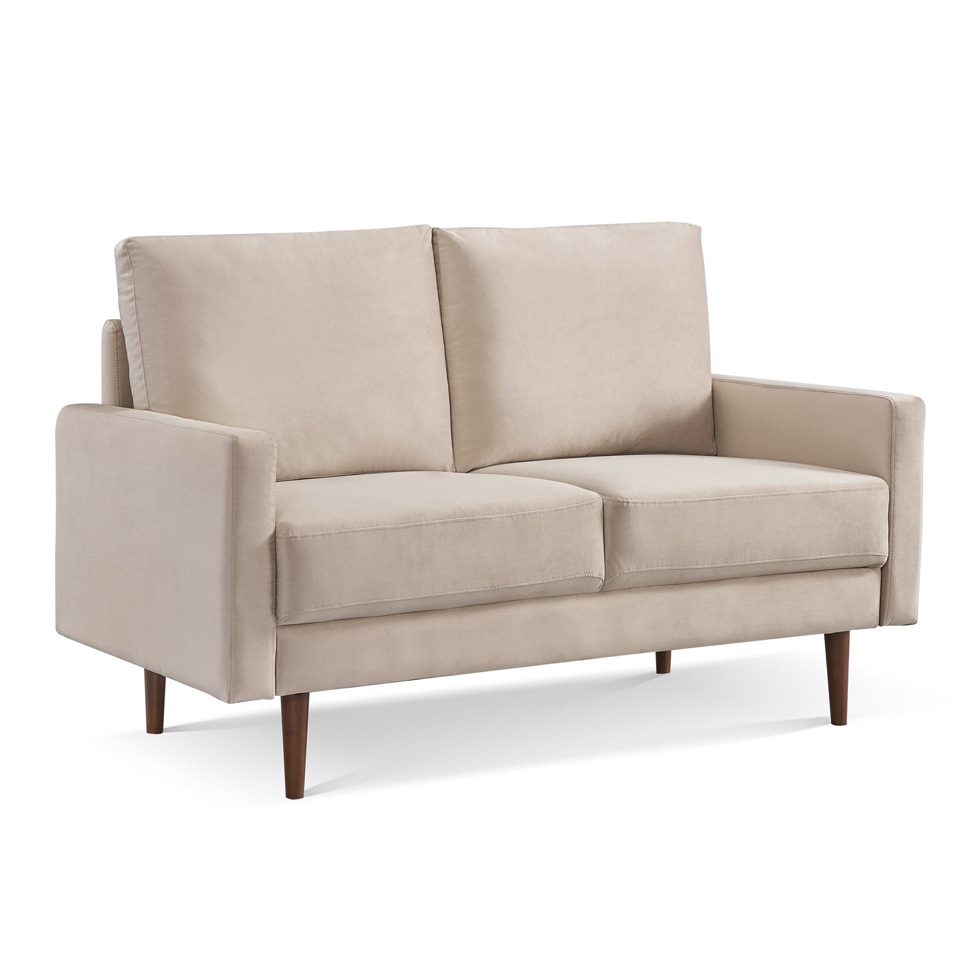 57" Beige And Dark Brown Velvet Loveseat - Loft&Timber