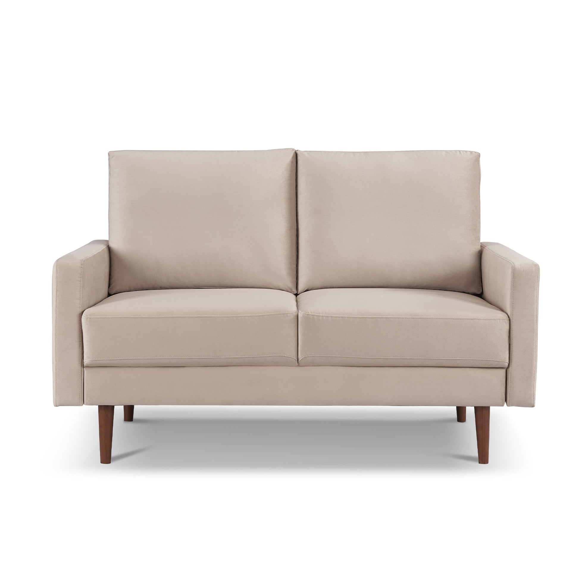 57" Beige And Dark Brown Velvet Loveseat - Loft&Timber