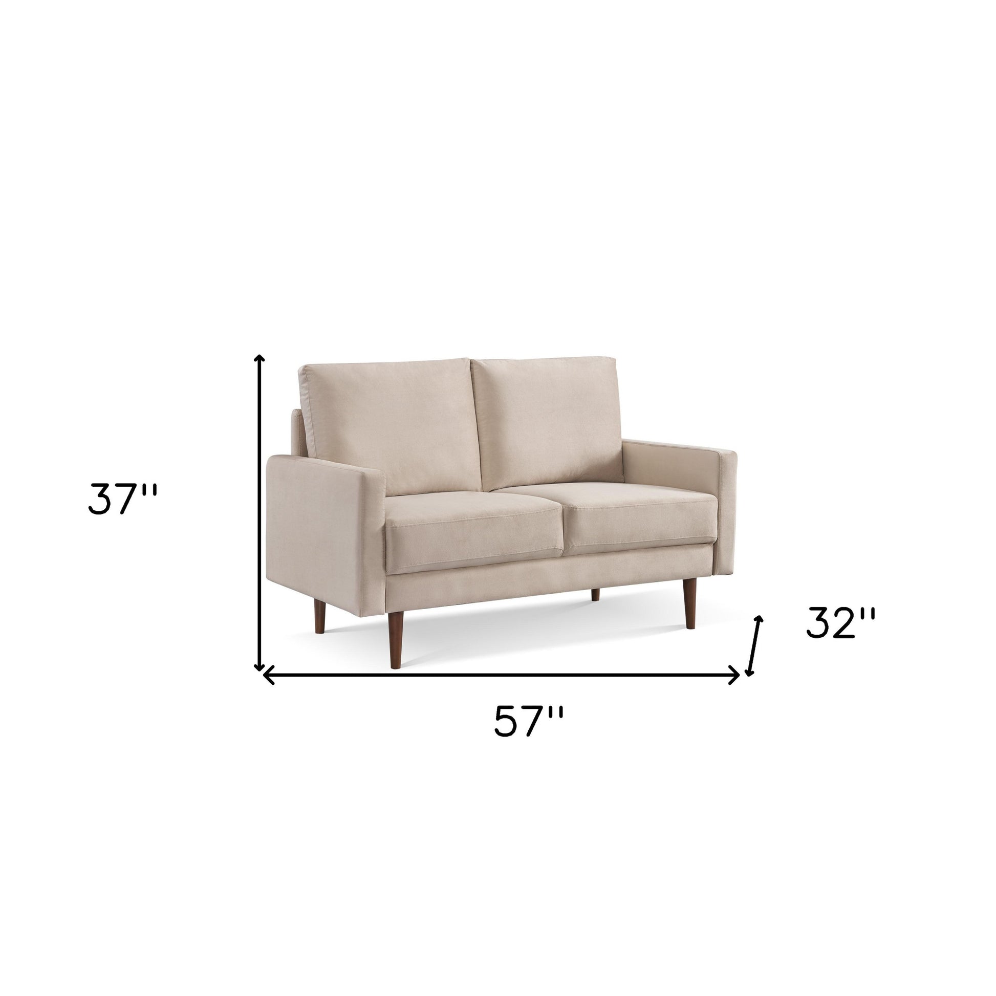 57" Beige And Dark Brown Velvet Loveseat - Loft&Timber