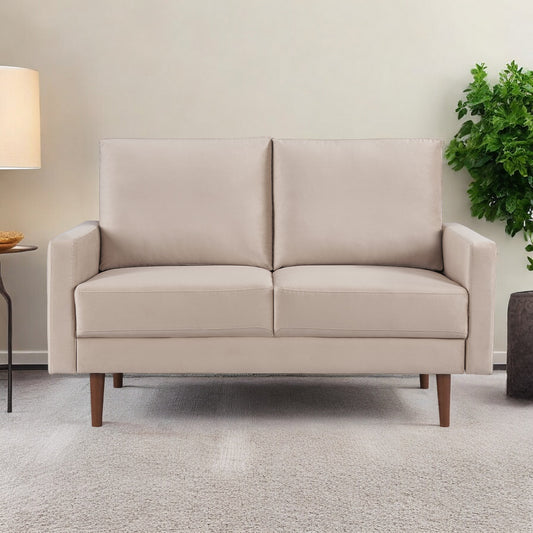 57" Beige And Dark Brown Velvet Loveseat - Loft&Timber