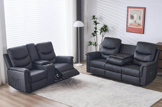 2 Pieces Recliner Sofa Set, Manual Recliner Sofa Set for Living Room Furniture Sets, Reclining Sofa and Loveseat Set, Reclining Loveseat Sofa with Console & Cup Houlders for Living Room - Loft&Timber