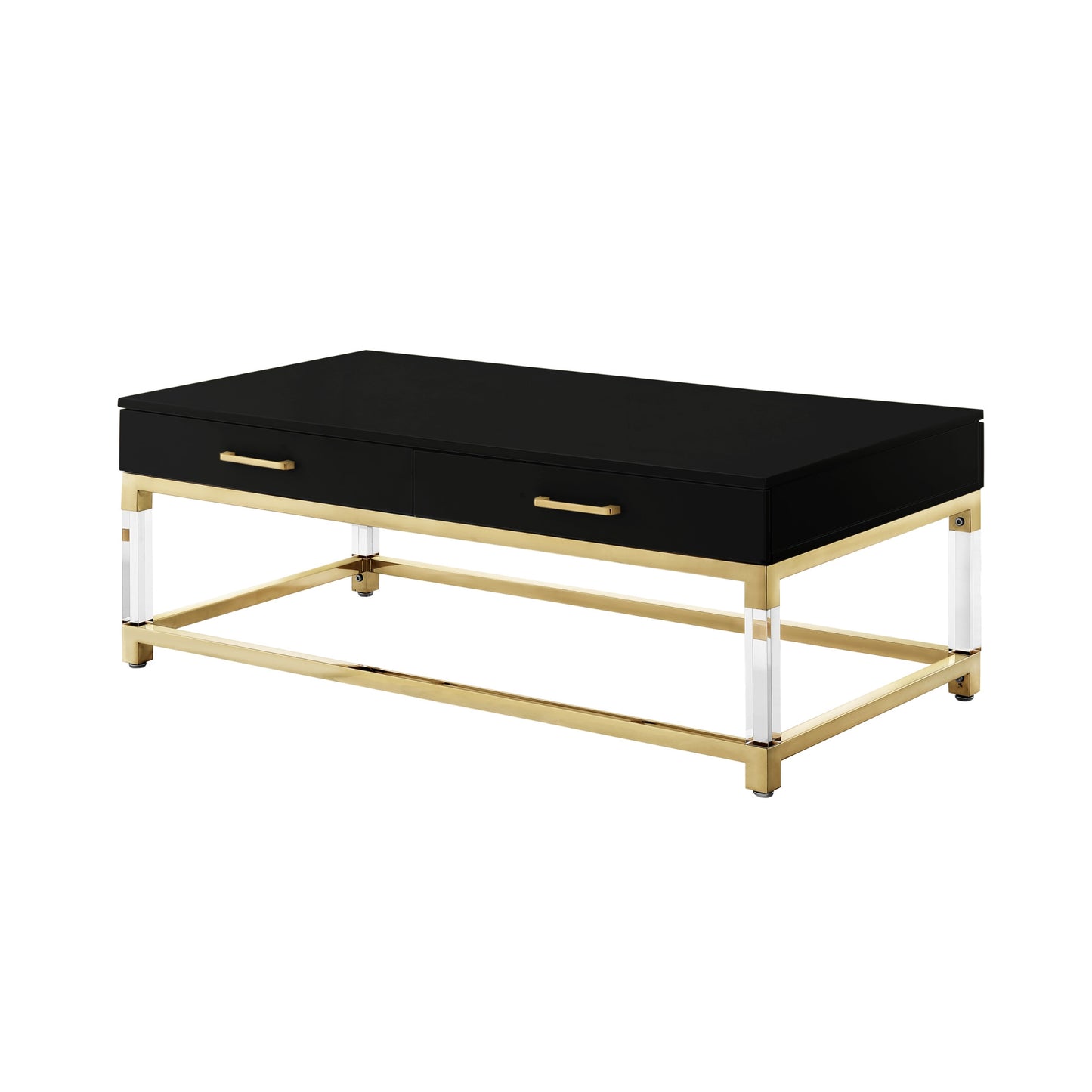 47" Black Gold And Clear Wood Acrylic And Steel Coffee Table - Loft&Timber