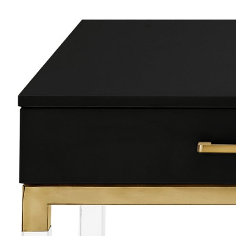 47" Black Gold And Clear Wood Acrylic And Steel Coffee Table - Loft&Timber