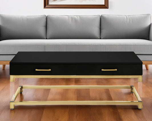 47" Black Gold And Clear Wood Acrylic And Steel Coffee Table - Loft&Timber