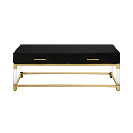 47" Black Gold And Clear Wood Acrylic And Steel Coffee Table - Loft&Timber