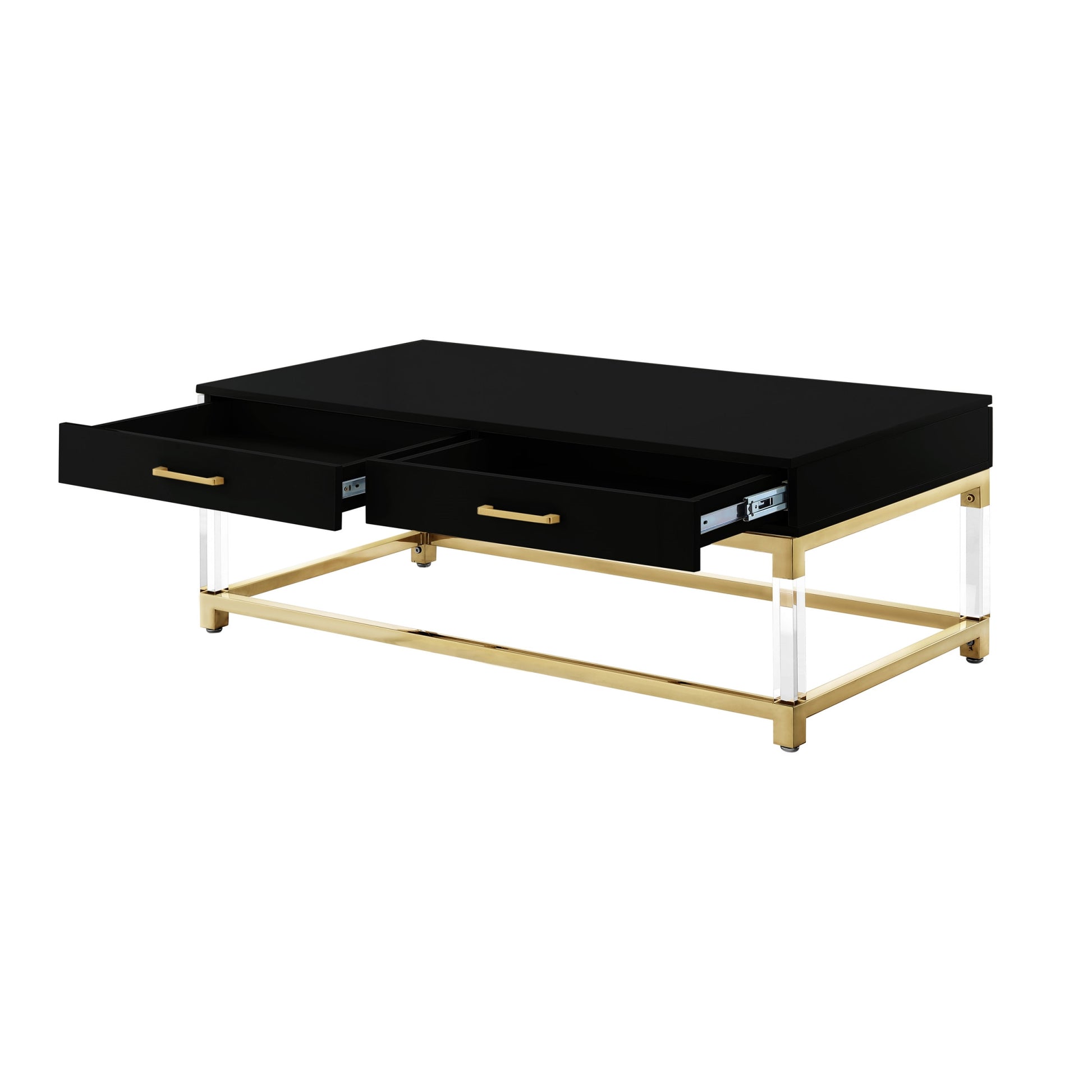 47" Black Gold And Clear Wood Acrylic And Steel Coffee Table - Loft&Timber