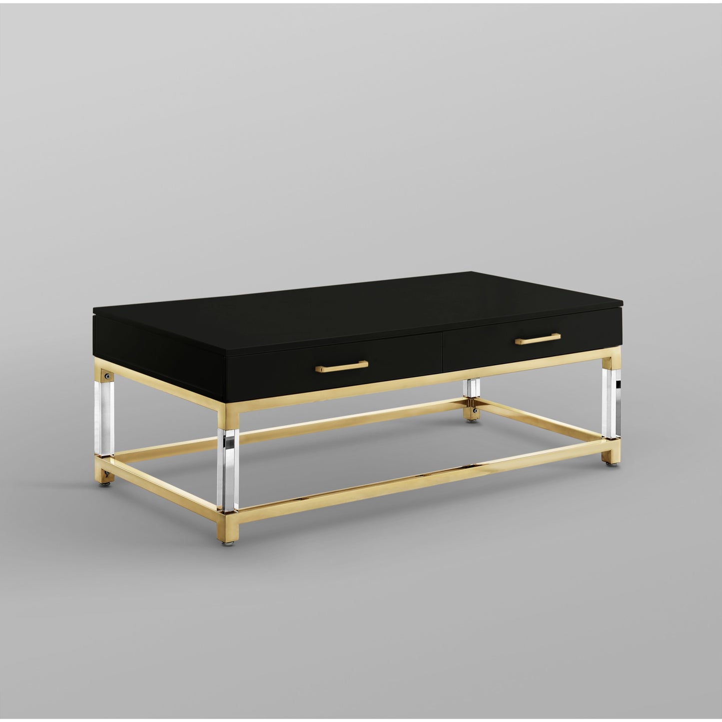 47" Black Gold And Clear Wood Acrylic And Steel Coffee Table - Loft&Timber