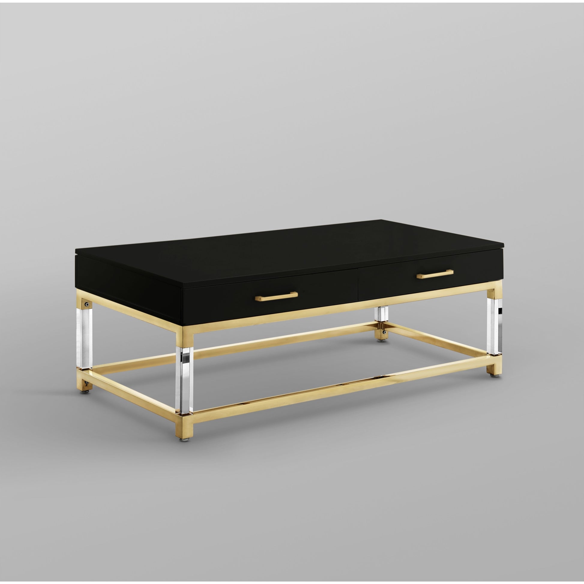 47" Black Gold And Clear Wood Acrylic And Steel Coffee Table - Loft&Timber