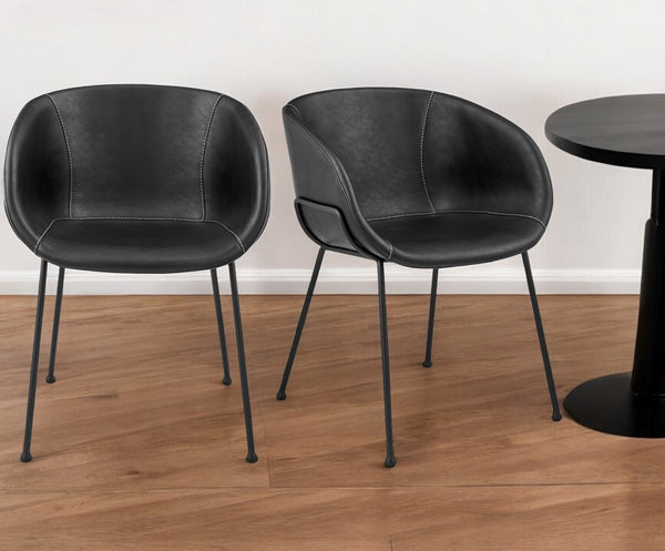 Set of Two Black Upholstered Faux Leather Dining Arm Chairs-0