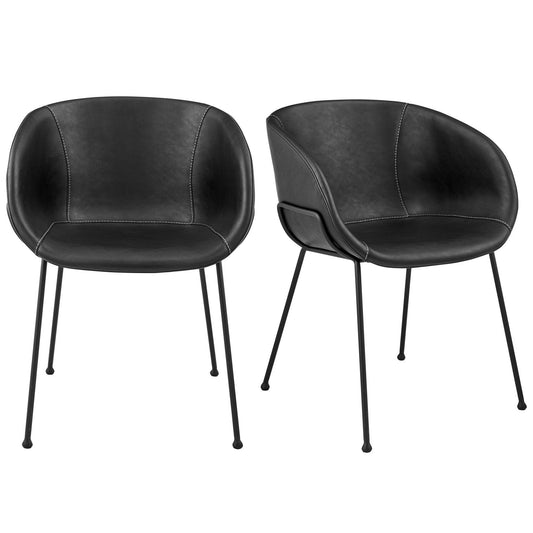 Set of Two Black Upholstered Faux Leather Dining Arm Chairs - Loft&Timber