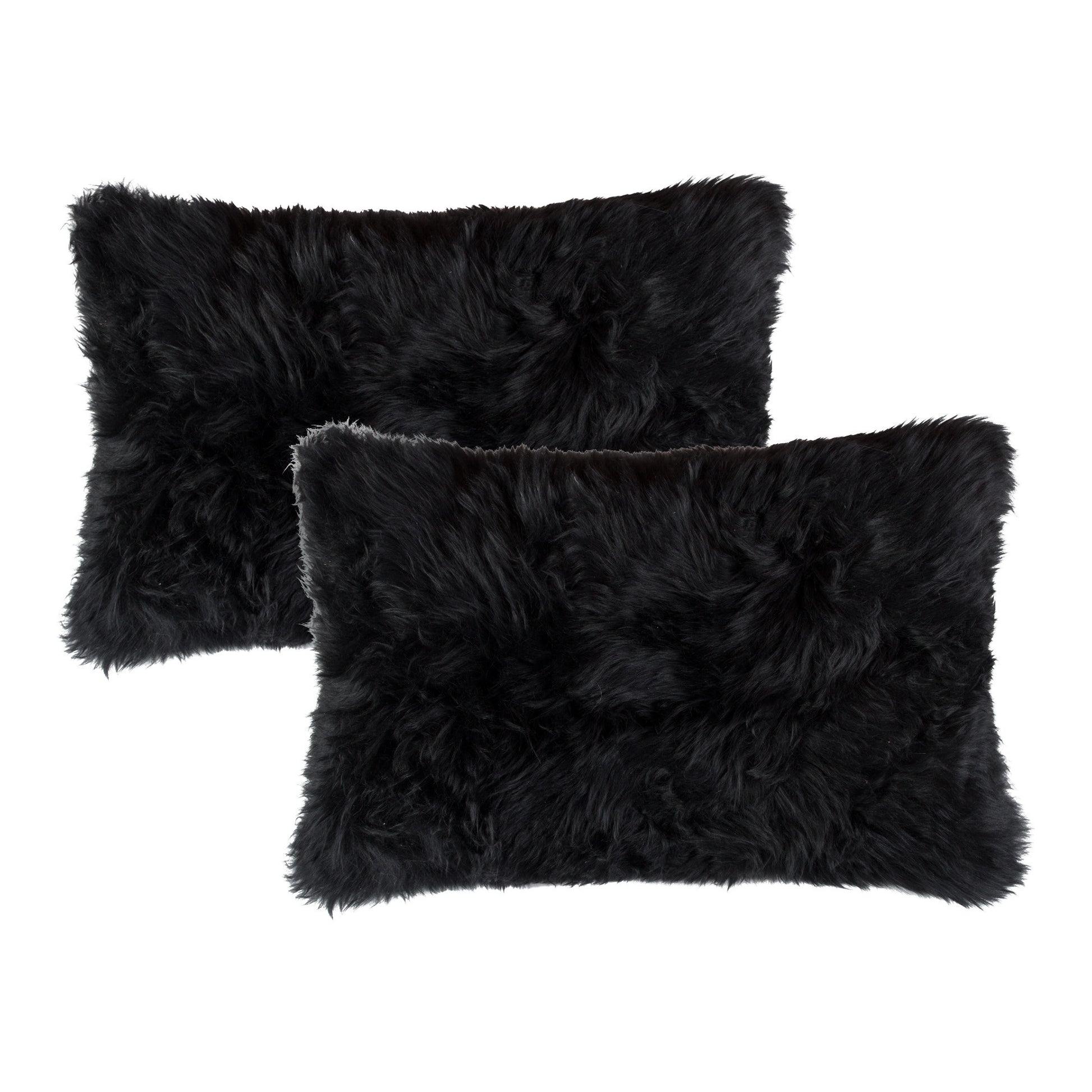 Set of Two 12" X 20" Black Sheepskin Lumbar Throw Pillows - Loft&Timber