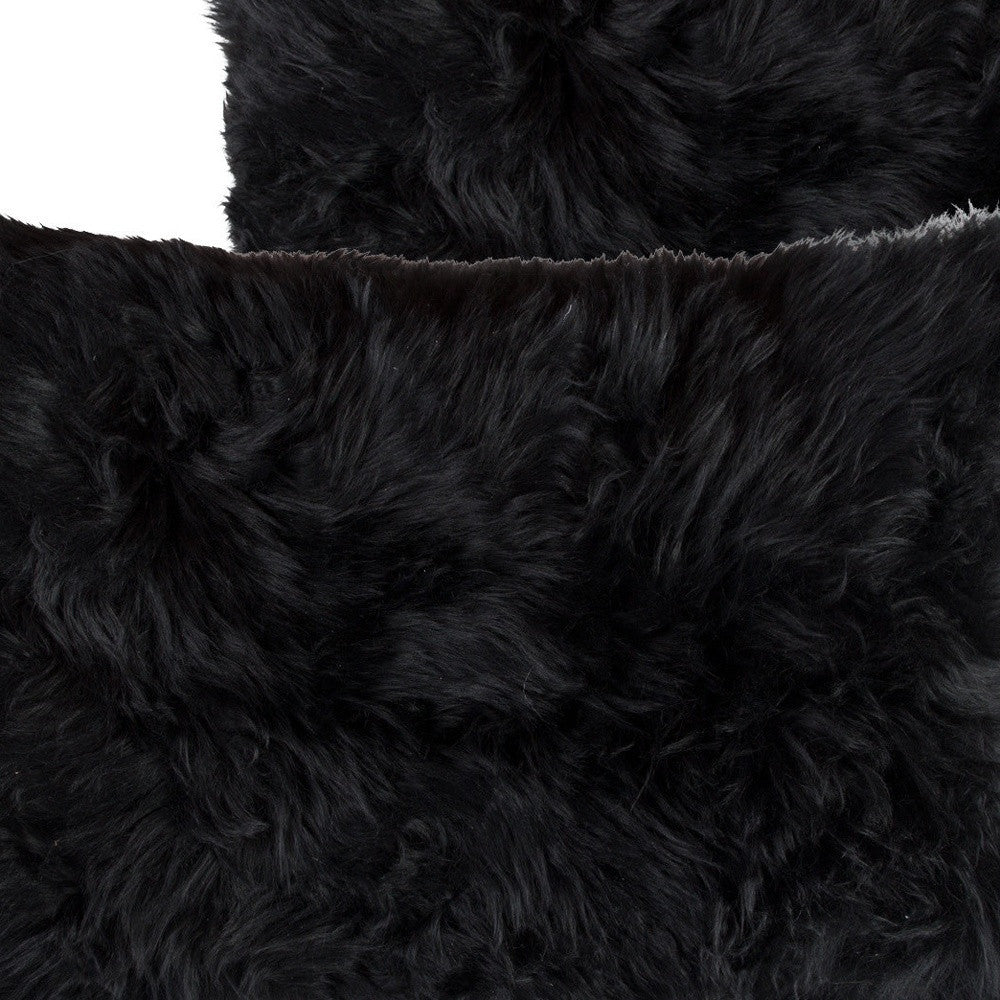 Set of Two 12" X 20" Black Sheepskin Lumbar Throw Pillows - Loft&Timber
