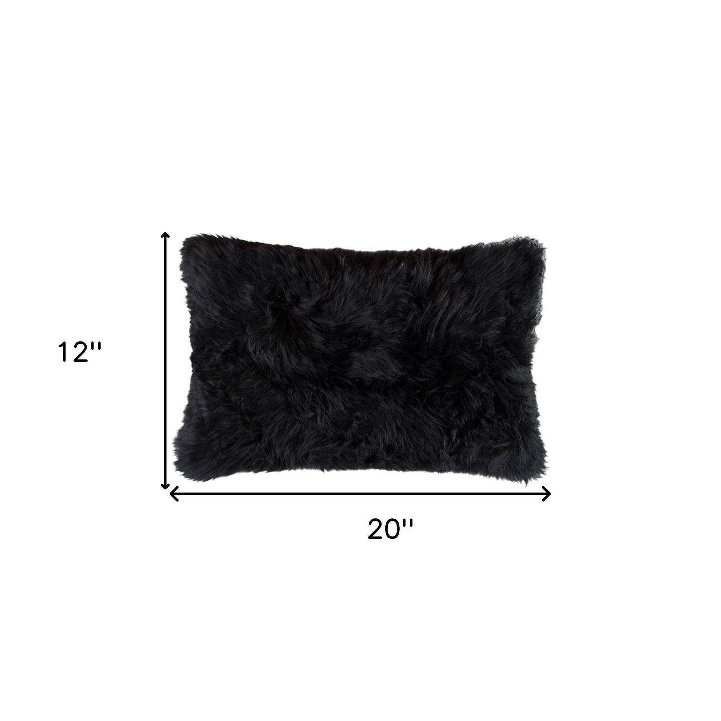 Set of Two 12" X 20" Black Sheepskin Lumbar Throw Pillows - Loft&Timber