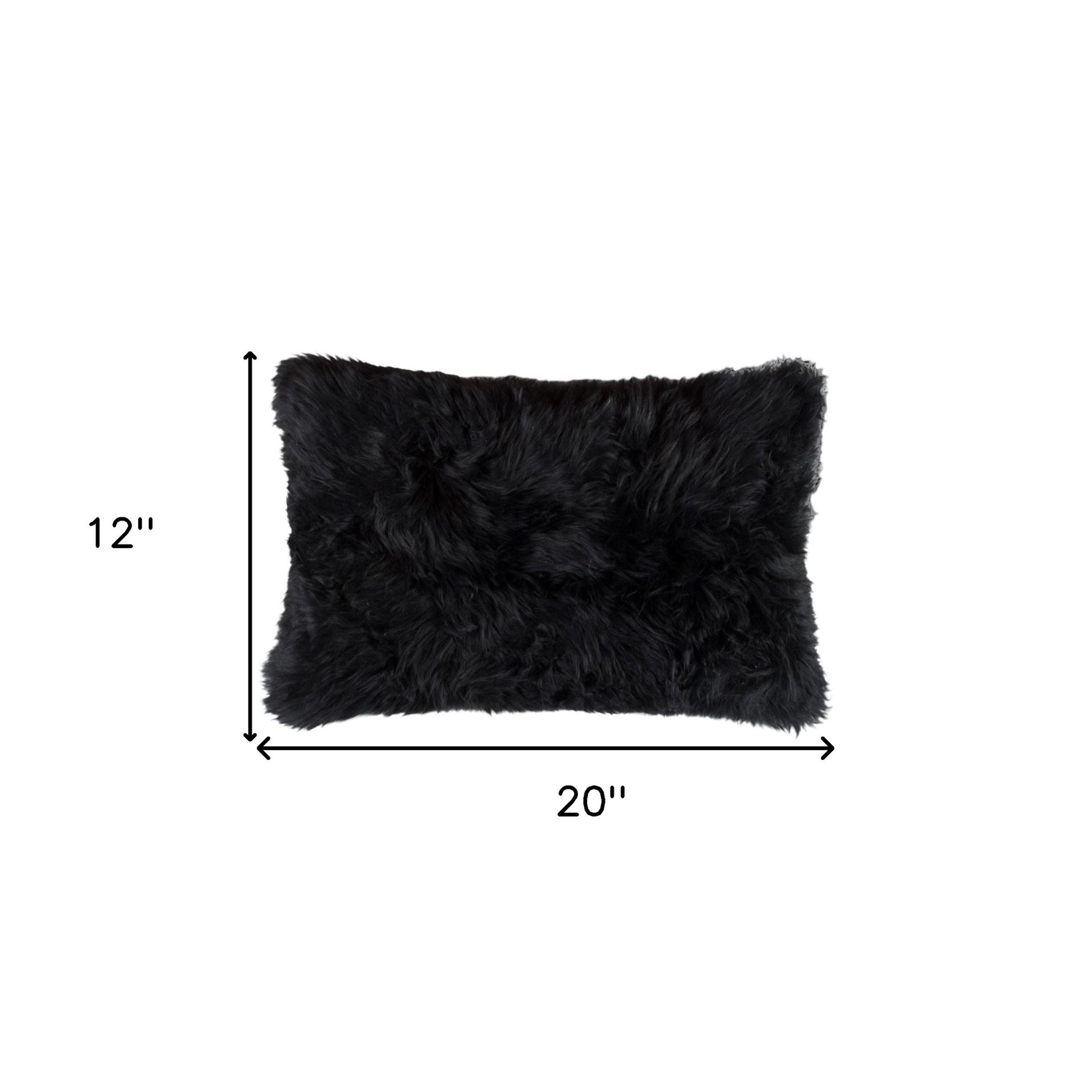Set of Two 12" X 20" Black Sheepskin Lumbar Throw Pillows - Loft&Timber