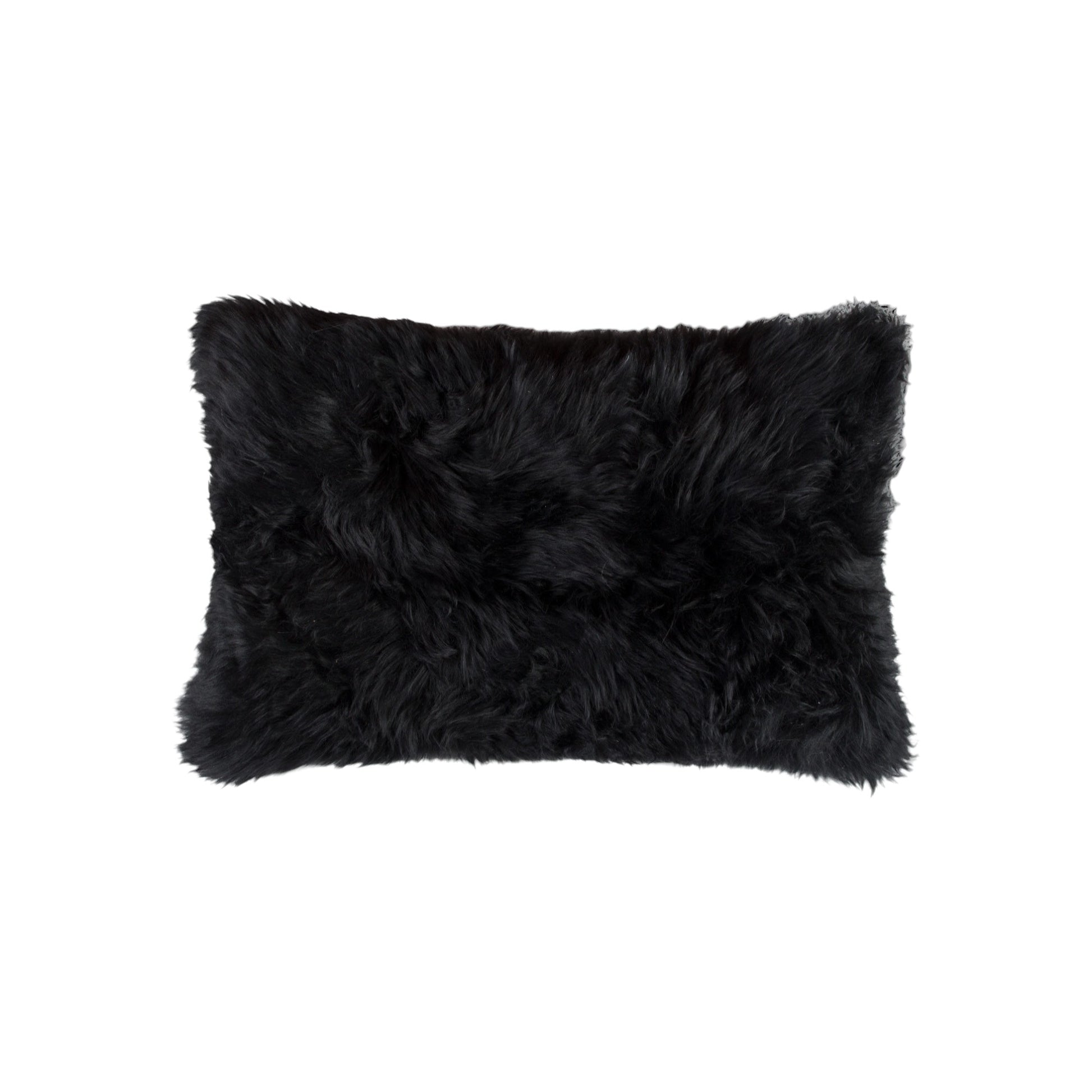 Set of Two 12" X 20" Black Sheepskin Lumbar Throw Pillows - Loft&Timber