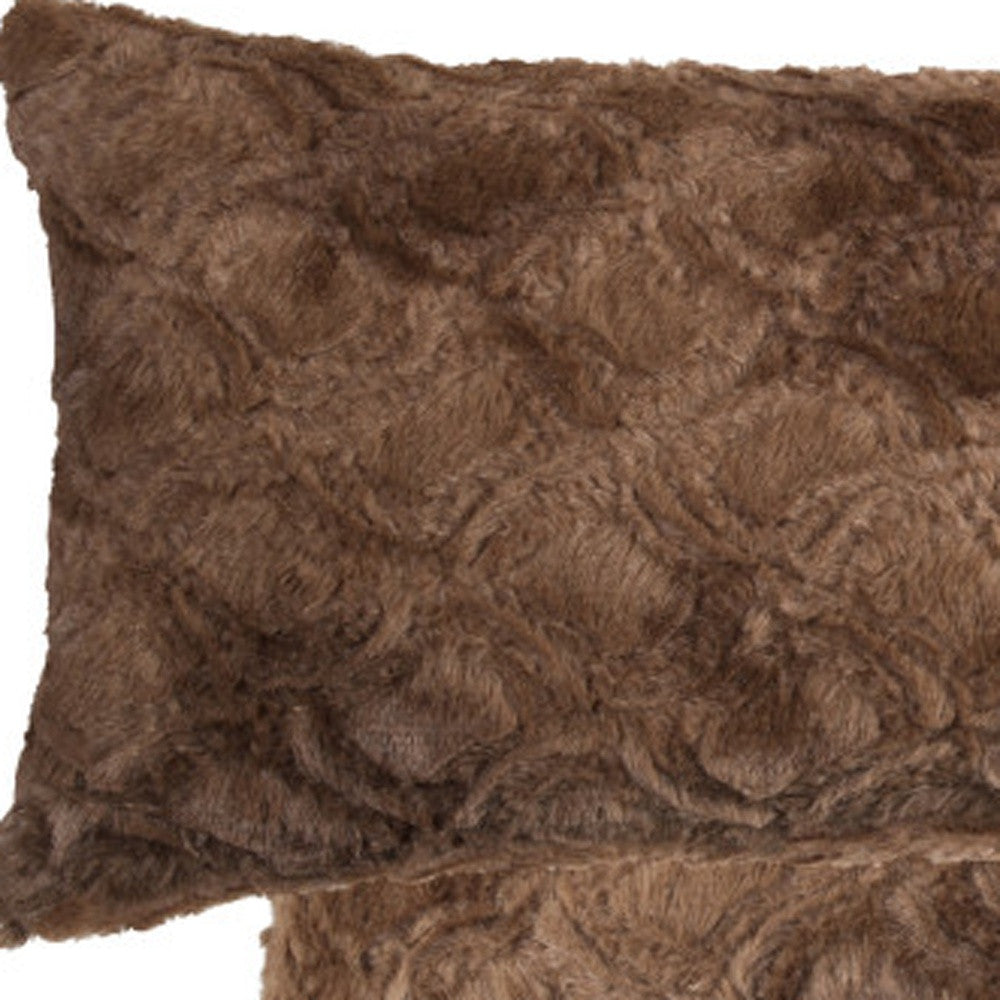 Set of Two 12" X 20" Brown Faux Fur Lumbar Throw Pillows - Loft&Timber