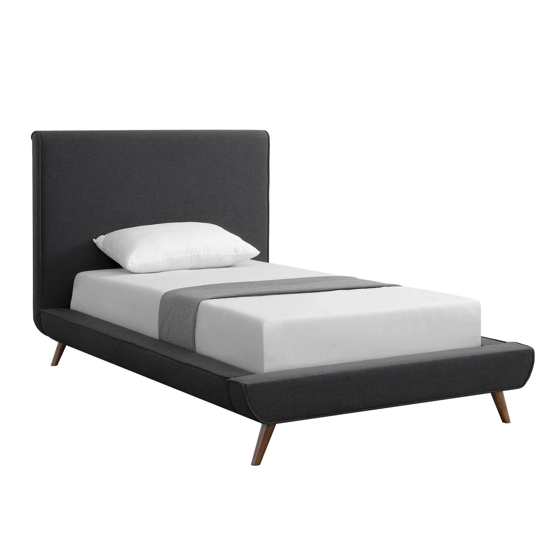 Charcoal Solid Wood Twin Upholstered Linen Bed - Loft&Timber