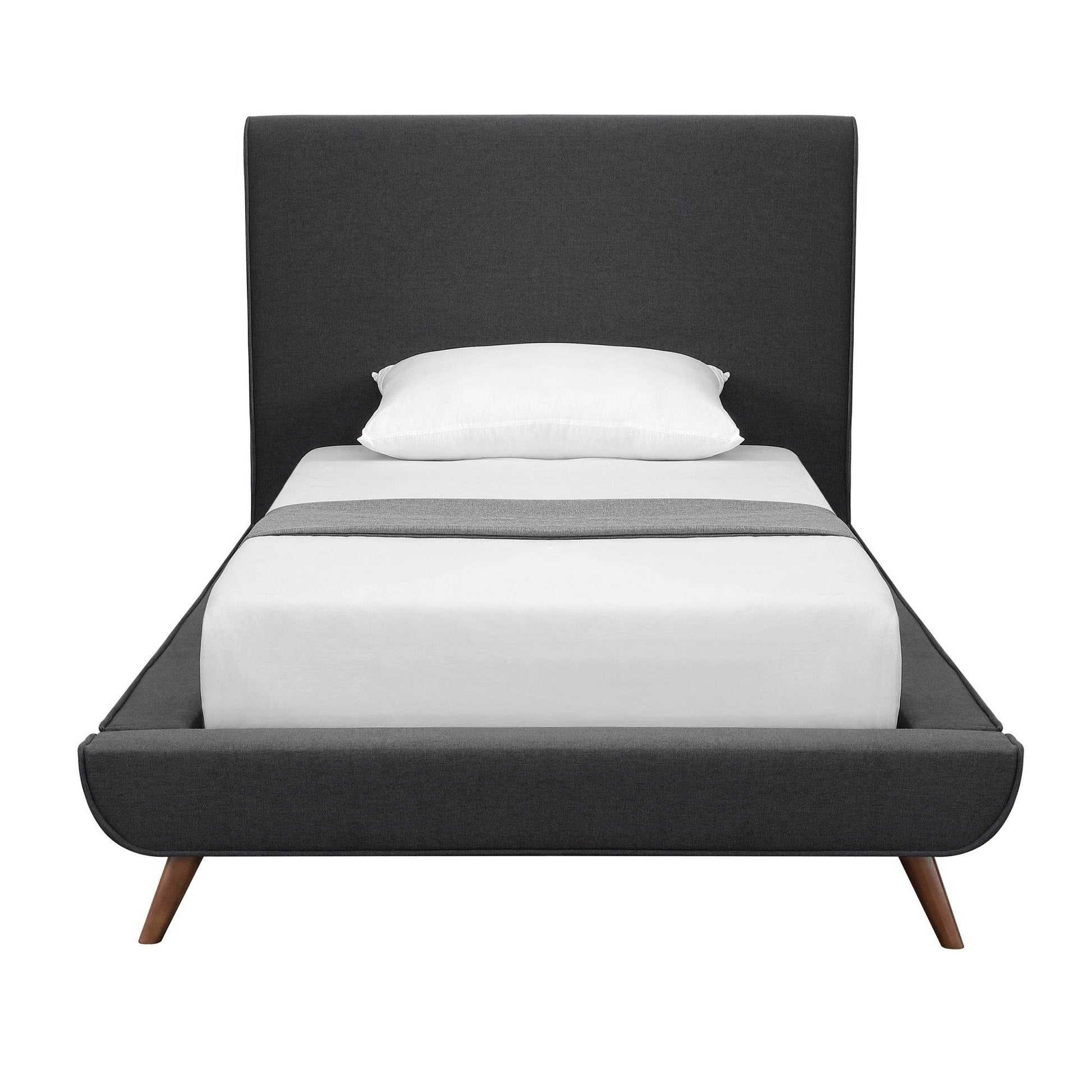 Charcoal Solid Wood Twin Upholstered Linen Bed - Loft&Timber