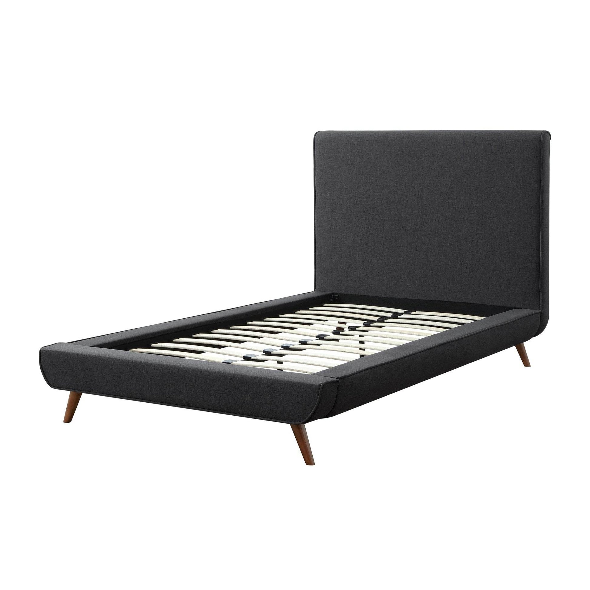 Charcoal Solid Wood Twin Upholstered Linen Bed - Loft&Timber