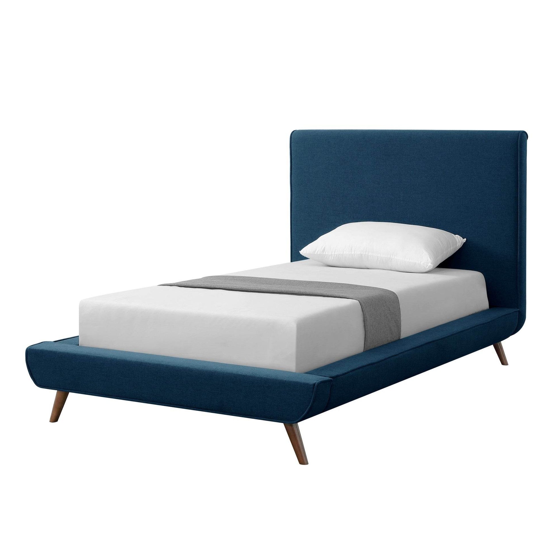 Denim Blue Solid Wood Twin Upholstered Linen Bed - Loft&Timber