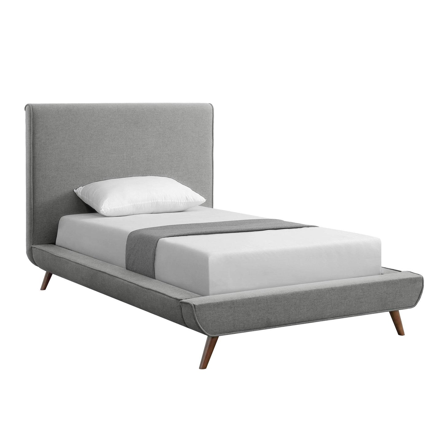 Gray Solid Wood Twin Upholstered Linen Bed - Loft&Timber