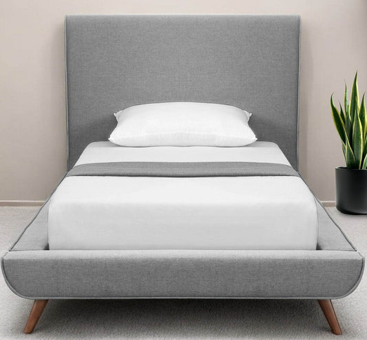 Gray Solid Wood Twin Upholstered Linen Bed - Loft&Timber