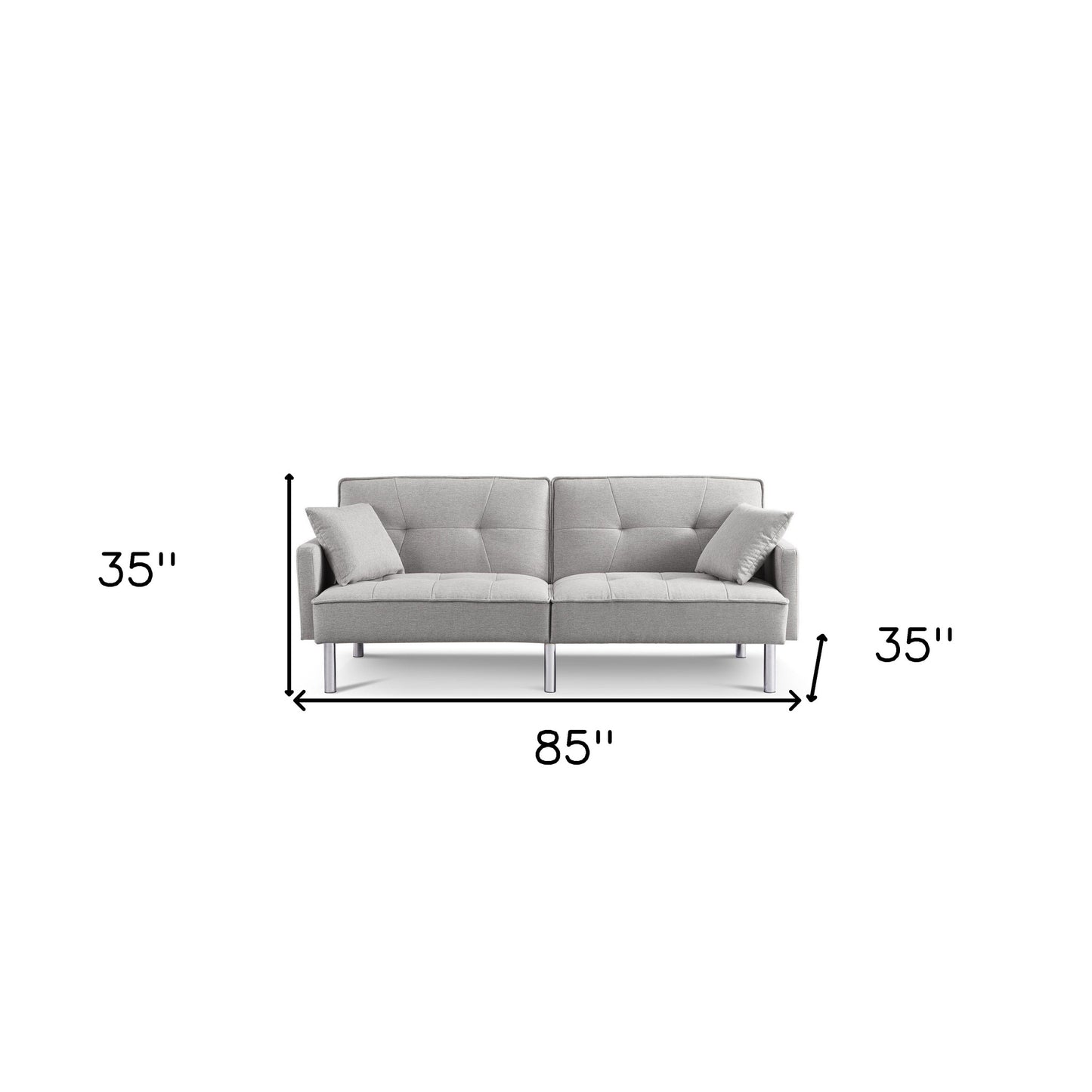 85" Light Gray Polyester Blend Convertible Futon Sleeper Sofa And Toss Pillows With Silver Legs - Loft&Timber